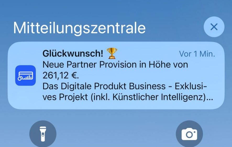 Benachrichtigung über Partnerprovision erhalten