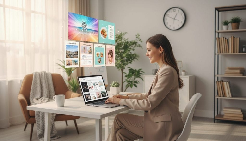 Geld verdienen mit Pinterest ohne eigene Produkte. Frau arbeitet am Laptop im Büro.