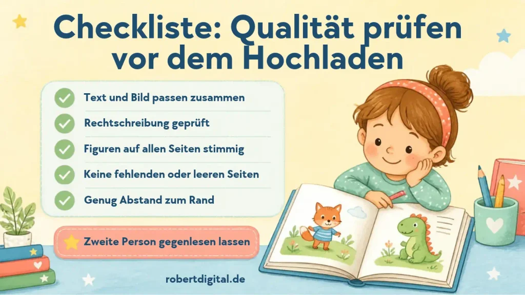 Checkliste: Kinderbuch vor dem Hochladen auf Qualität prüfen