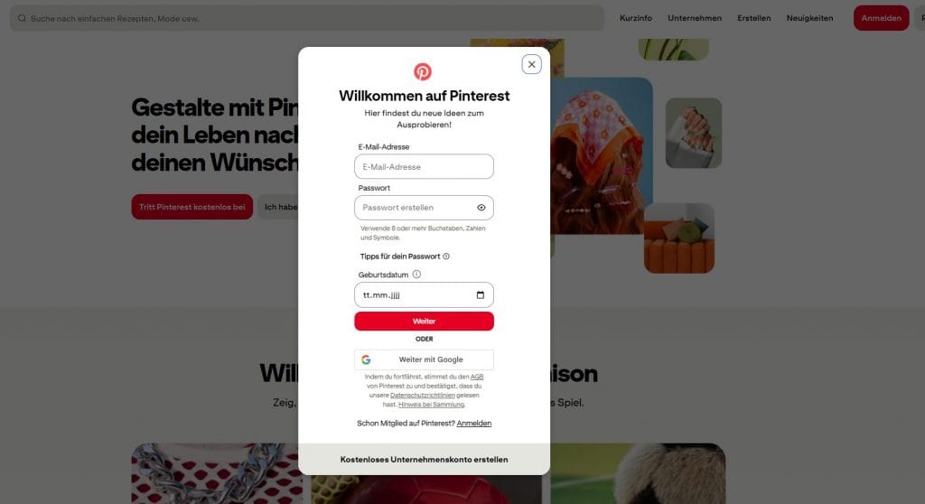 Pinterest Registrieren Pinterest Account erstellen