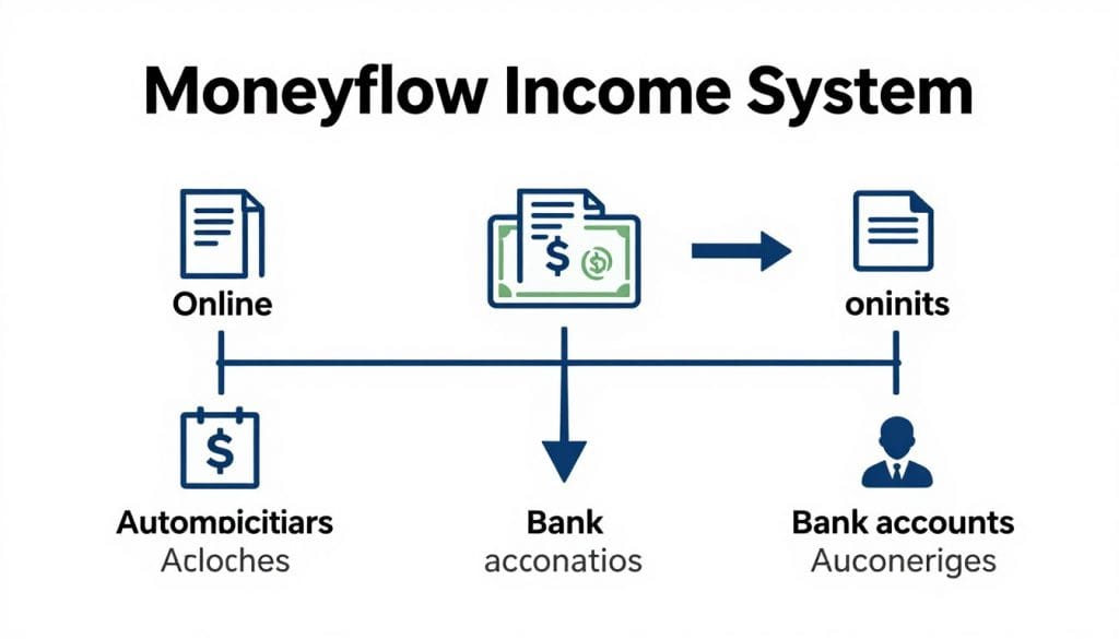Übersichtliche Darstellung des Moneyflow Income System mit automatisierten Geldflüssen