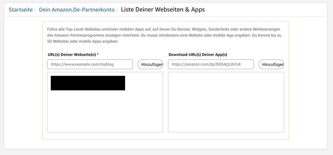 Webseite oder Kanal angeben